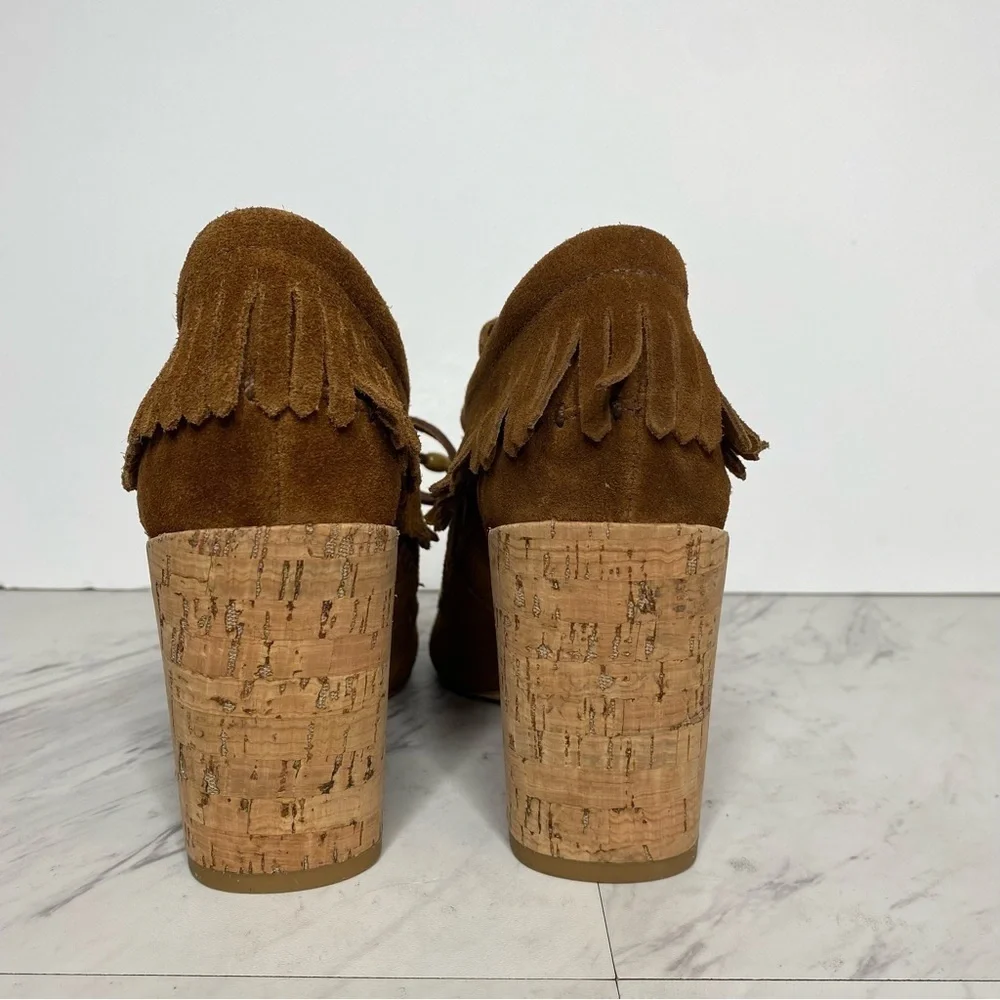 New! Tory Burch Huntington Fringe Brown Leather Heeled Bootie 6M